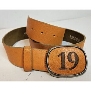 Men's Genuine Buffalo Leather Belt, Orange Distressed Look #19 Buckle 31-35"